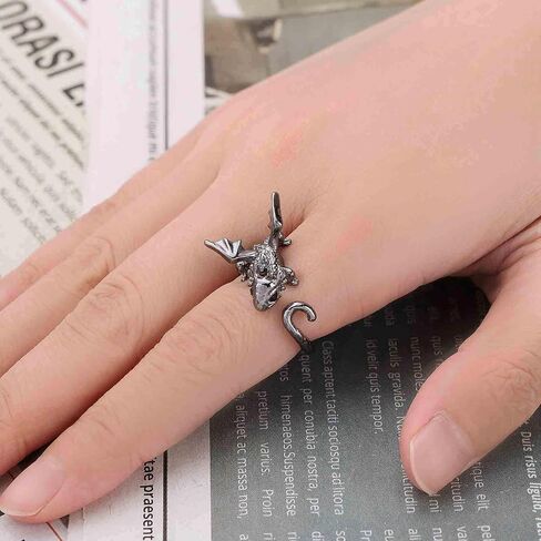 Andelaisi Boho Dragon Wrap Open Ring - Silver Ancient Dragon Open Knuckle Ring - Punk Stacking Jewelry for Women in Saudi Arabia