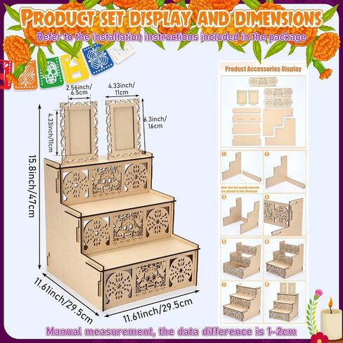 Dia De Los Muertos Decoration Set Including Day of the Dead Altar Ofrenda with Two Photo Frames Artificial Marigold Flowers 4.92 ft Diwali Marigold Garland Light and Monarch Butterfly in Saudi Arabia