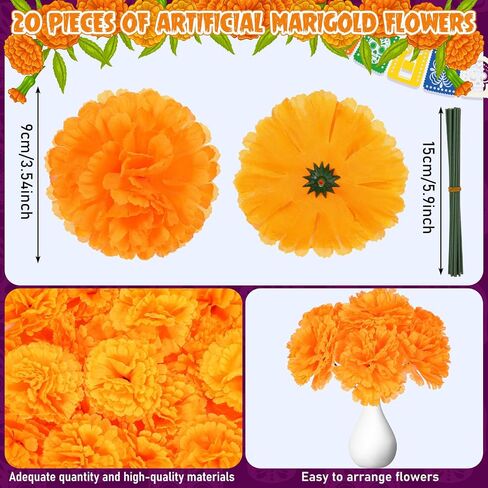 Dia De Los Muertos Decoration Set Including Day of the Dead Altar Ofrenda with Two Photo Frames Artificial Marigold Flowers 4.92 ft Diwali Marigold Garland Light and Monarch Butterfly in Saudi Arabia