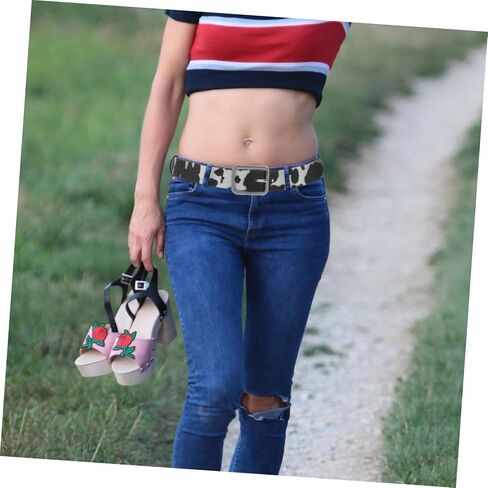 VALICLUD Simulated Horsehair Belt for Women - Adjustable Pu Leather Cow Print Waist Belt 39.37 X 2.16 X 1.57 Inches Perfect for Jeans and Dresses in Saudi Arabia