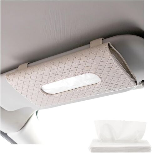 Car Tissue Holder, Leather Sun Visor Hanging Napkin Holder with Tissue Refill, Clip-On Visor Mask Dispenser Premium Paper Towels Case for Vehicles, Universal Car Accessories (Black) in Saudi Arabia