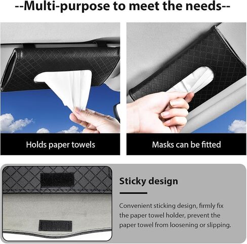 Car Tissue Holder, Leather Sun Visor Hanging Napkin Holder with Tissue Refill, Clip-On Visor Mask Dispenser Premium Paper Towels Case for Vehicles, Universal Car Accessories (Black) in Saudi Arabia