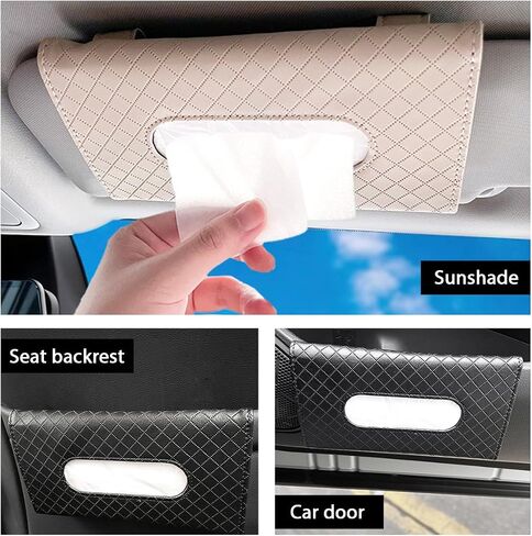 Car Tissue Holder, Leather Sun Visor Hanging Napkin Holder with Tissue Refill, Clip-On Visor Mask Dispenser Premium Paper Towels Case for Vehicles, Universal Car Accessories (Black) in Saudi Arabia