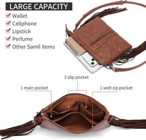 SENDEFN Fashion Women Fringe Crossbody Handbag PU Leather Hobo Bag Tassel Purse Vintage in Kuwait