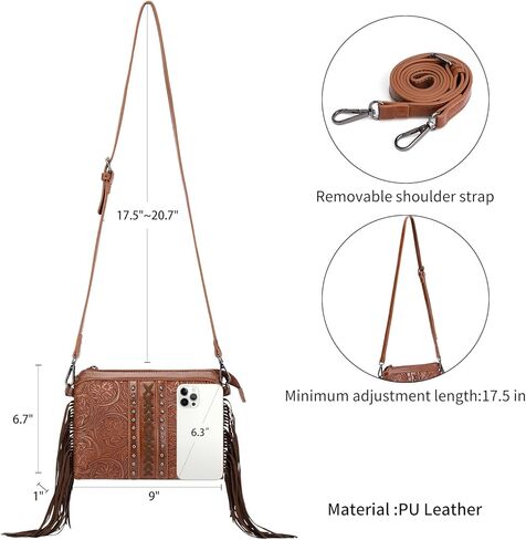 SENDEFN Fashion Women Fringe Crossbody Handbag PU Leather Hobo Bag Tassel Purse Vintage in Kuwait