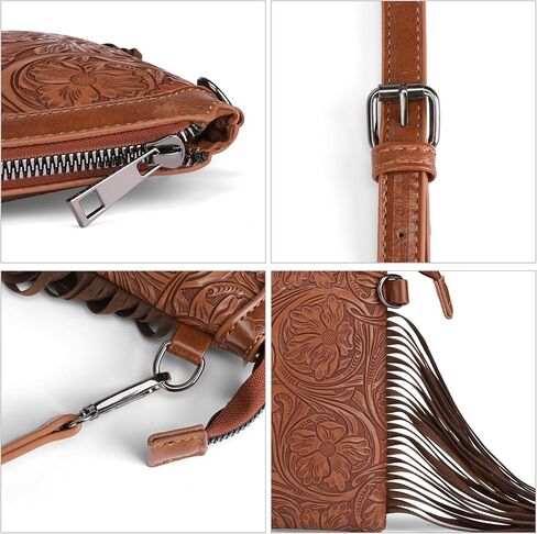 SENDEFN Fashion Women Fringe Crossbody Handbag PU Leather Hobo Bag Tassel Purse Vintage in Kuwait