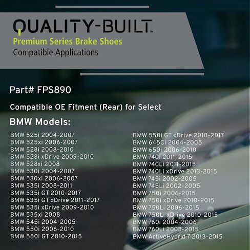 أحذية فرامل الانتظار الخلفية FPS890 متوافقة مع 2000-2019 BMW (525i، 525xi، 528i، 528i xDrive، 528xi، 530i، 530xi، 535i، 535i GT، 535i GT xDrive، 535i xDrive، 535xi، 545i، 550i، 550i GT، 550i جي تي اكس درايف) in Kuwait