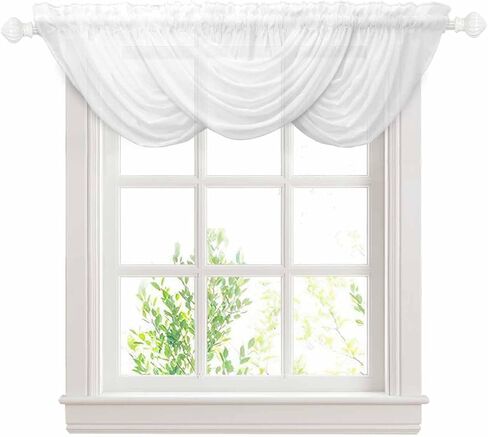 White Waterfall Valance for Windows/Living Room/Bedroom, Pure White Solid Color Sheer Swag Valances Rod Pocket Curtains Simple Modern Art Kitchen Bathroom Window Treatment 3 Panels 38.5''x47.2'' in Saudi Arabia