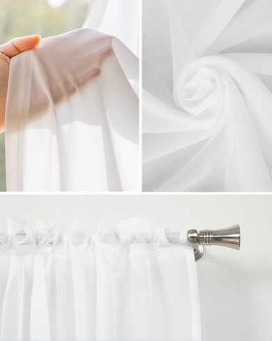 White Waterfall Valance for Windows/Living Room/Bedroom, Pure White Solid Color Sheer Swag Valances Rod Pocket Curtains Simple Modern Art Kitchen Bathroom Window Treatment 3 Panels 38.5''x47.2'' in Saudi Arabia