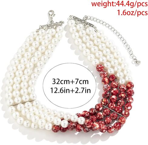Dripping Vampire Necklace for Women Gothic Bleeding Pearl Layered Necklace Vampire Dripping Blood Pearl Necklaces Halloween Vampires Witch Cosplay Costume Accessories in Saudi Arabia