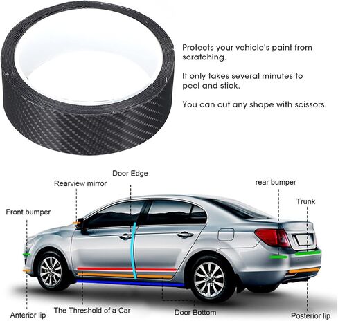 Carbon Fiber Strips Anti Scratch Carbon Fiber Protective Film Dry Carbon Fibre Detailing Wrap Tape Car Door Guard Sticker Black Carbon Fibre Detailing Wrap (3CM*3M) in Saudi Arabia