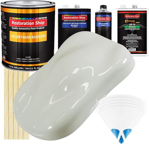 Restoration Shop - Ermine White Urethane Basecoat with Clearcoat Auto Paint - Complete Medium Gallon Paint Kit - Professional High Gloss Automotive, Car, Truck Refinish Coating in Saudi Arabia