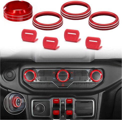 8PCS Red Metal Button Knob Cover for Jeep Wrangler JL JLU 2018-2025 and Gladiator JT 2020-2025 Interior Accessories, Window Switch Volume Radio Air Conditioner Headlight Switch Button Knob Covers in Kuwait