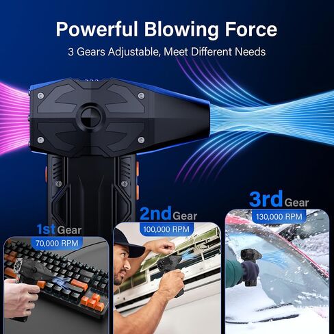 Compressed Air Duster-4 Gear Adjustable 200,000RPM Storm Electric Air Blower, Rechargeable Cordless Cleaner for Keyboard, PC, Electric Devices Cleaning, Replace Canned Air Compressed Air Cans - Gray in Saudi Arabia