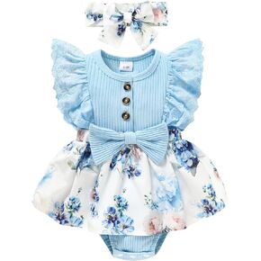 Baby Girl Clothes Newborn Ruffled Sleeveless Romper Floral Dreesy Bodysuit Heaedband 3pcs Baby Girl Summer Clothes