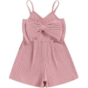 Kuriozud Toddler Girl Romper Baby Girl Sleeveless Jumpsuit with Cute Bow Summer Clothes Ribbed Halter One Piece Outfit