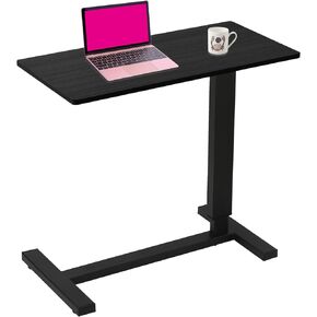 Overbed Table with Swivel Hidden Wheels Adjustable Height, Pneumatic Mobile Standing Desk Laptop Bedside Table Multi-Purpose for Home and Hospital Use (White)