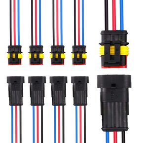 1Pin Way 16 AWG Waterproof Electrical Connectors, Male and Female Way 16 AWG Wire Harness Plug Socket Kit Suitable for Car, Truck, Boat, Motorcycle, Trike, Caravan, Marine-5 Pack