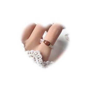Bohemian Pearl Ring Pearl Beaded Stackable Ring Red Nature Stone Finger Ring Nature Stone Bead Elastic Ring Handmade Stacking Ring for Women and Girls Gifts (Red)