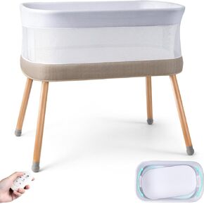 Rocking Bassinet for Baby 3 Speeds, Smart Motion Detection, Electric Bedside Sleeper with 8 Soothing Music, Auto Bedside Crib for Infant, Grey