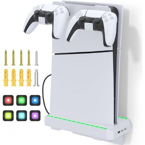 JOYJOM PS5 Slim Stand for PS5 Slim Vertical Stand, PS5 Slim Wall Mount Kit, PS5 Slim Base Stand with RGB Lights LED & 3xUSB for PS5 Slim Digital & Disc Edition Console
