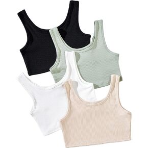 SHENHE Girl's 4 Pieces Ribbed Knit Sleeveless Scoop Neck Basic Casual Summer Crop Tank Top