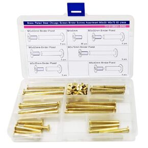 Chicago Screws Binding Screws Posts Assortment Kit Brass Plated Steel 60-Piece