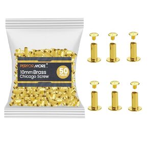 50 Pack of Chicago Screw Post Binding Screws, 10mm Brass Plated Metal Screw Posts for Scrapbooking, Photo Albums, Binding Leather Repair