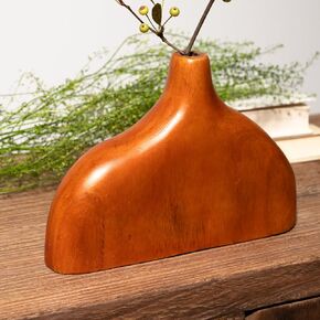 Wooden Handmade Flower Vase, Natural Texture Japanese Nordic Design Vase, Retro High-end Wabi-Sabi Dried Flower Decor Vase, Aesthetic Room Décor, Farmhouse Spring Summer Home Décor, Idea Gift