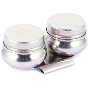 Stainless Steel Covered Drum Shaped Double Oil Pot for Dip Sauce Oil Painting Watercolor Leak Proof Container Clip On Palette Suitable for Holding Linseed Oil Solvents Water
