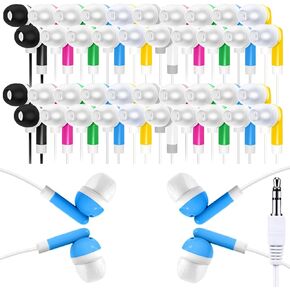 30 Packs Kids Earbud Headphones Bulk, Wired Earphones with 3.5 mm Jack Multi Colored Perfect for Classroom School Students Children and Adult