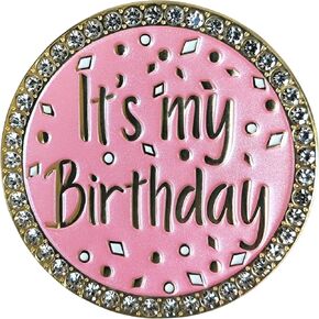 It's My Birthday Pin Brooch Round Metal Lapel Pin Badges with Rhinestones Fun Pink Pearl Enamel Pins for Women Girls Boys Men Birthday Party Wedding Gifts