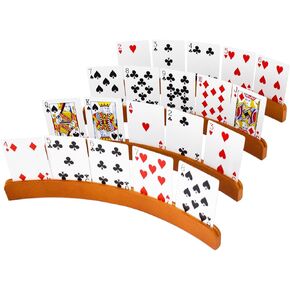 Yuanhe Wooden Playing Card Holders - Curved Card Game Tray Rack, Set of 4