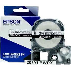 Epson LABELWORKS 211STBWPX Tape Cartridge - Black on White Shrink Tube Industrial Label Maker Tape - AWG 2-8, 1/2" (11MM) Wide, 8 ft (96")