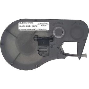 Compatible Label Tape Replacememt for MC1-1000-595-WT-BK Cartridge Ribbon, 1 inches High Adhesion Vinyl Labels Tape, Black on White Film Work with Portable Printer,25' Length 1" Width