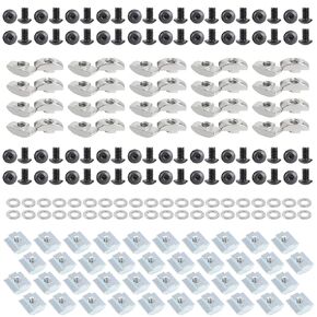 200Pcs T Slot Nut Kits for 2020 Series Aluminum Extrusion Profile Frame,6mm Slot Screw Nut Kit,40Pcs M5*10、40Pcs M5*8 Hexagon Socket Screws,40Pcs M5 T Sliding Nut,40Pcs M5 T Nut，40Pcs Washers (Black)