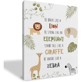 Safari Wall Decor,Woodland Nursery Wall Decor,Nursery Wall Decor,Safari Framed Canvas Prints Wall Art,Tropical Jungle Safari Animals Wall Art Decor For Kids Room Playroom(11x14inch)