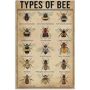 15 Types of Bee Retro Garden Metal Tin Sign Kitchen Restaurant Farm Shopping Mall Bar Cafe Man Cave Farm Wall Decoration Iron Painting Metal Plate 8x12inch, Multi