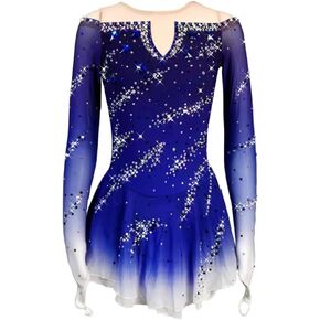 LIUHUO Figure Skating Dress Girls Blue Gradient Performance Ice Skating Dress