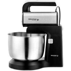 Holstein Housewares - 250W 5-Speed Hand and Stand Mixer with LED Light, Black/Stainless Steel
