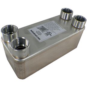 Duda Energy HX2790:F125 B3-27A 90 Plate Stainless Steel Heat Exchanger with 1-1/4" Female NPT Ports Copper Brazed, 8.8" Height, 4.5" Width, 11.3" Length