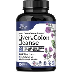 Liver Cleanse Detox & Repair with Colon Cleanse - Milk Thistle, Psyllium Husk Fiber, and Senna for Liver Detox - Premium Liver Support Supplement - Men & Women - Vegan 90 Capsules