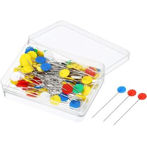 PATIKIL 2.1 Inch Sewing Pins, 100 Pack Flat Button Head Straight Quilting Pin for Dressmaker Decorations, Multicolor