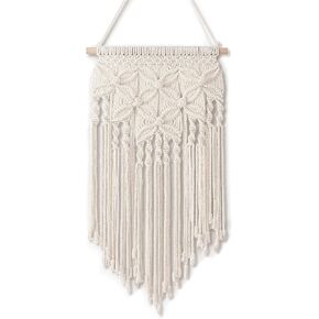 VUDECO White Boho Large Macrame Wall Hanging Boho Inspired 12.6" x 26.3", Boho Decor Wall Art, Boho Wall Hanging Decor for Living Room Bedroom, Boho Chic Wall Decor, Woven Tapestry Bohemian Wall Decor
