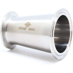 QiiMii Sanitary Fitting Reducer Fitting SS304 Tri Clamp Ferrule Style 2" Tube OD to 1.5" Tube OD (2 INCH X 1.5 INCH)