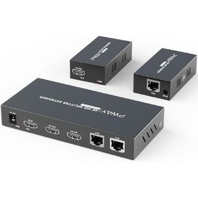 PWAY HDMI Extender Splitter 1x2, 4K@60Hz & 3D Visual, Extending 200ft (60m) Length Transmission Over CAT5e/CAT6/CAT7 Cable, 2 Channel Transmission with 2 HDMI Loop Out1