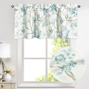 VOGOL Blue Birds Printed Tie Up Curtains for Small Window, Adjustable Vintage Rod Pocket Balloon Shades, Linen Textured Thermal Insulated Kitchen Valance, 1 Panel, 42x63