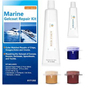 HomeTinker Gel Coat Repair Kit for Boats (Color Match), Fiberglass Boat Kit,Marine Kit,Premium Marine Gelcoat Epoxy Filler,Repair Chips Cracks Pits Holes Porcelain Fiberglass, White cyan brown coffee