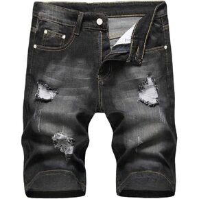 Men's Stretch Ripped Denim Shorts Casual Summer Jeans Shorts