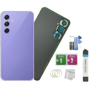 بديل الزجاج الخلفي لهاتف Galaxy A54 لهاتف Samsung Galaxy A54 5G غطاء خلفي زجاجي مع شريط + عدسة كاميرا + أدوات (أسود)